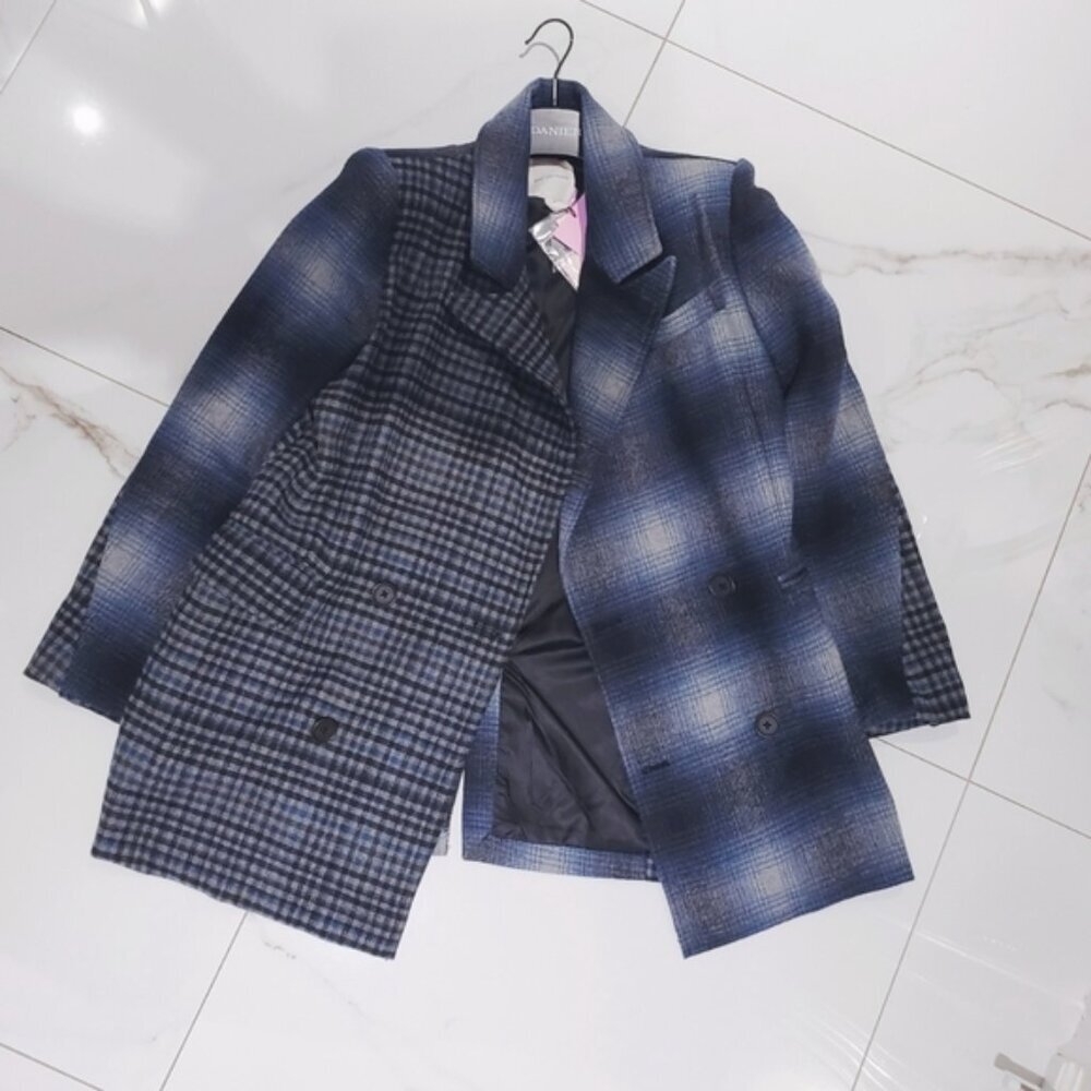 AVEC LES FILLES Tartan Plaid Patchwork Over Coat Blazer